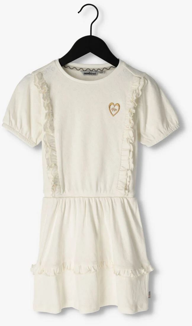 MOODSTREET gebroken wit moodstreet mini jurk fancy dress with frills and puffed sleeves