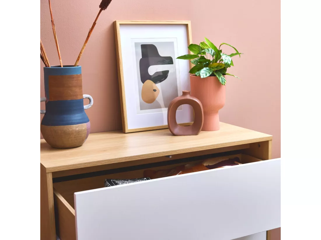 Commode de rangement 4 tiroirs effet bois bicolore