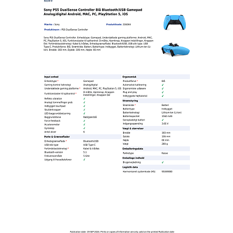 Sony Playstation 5 DualSense trådløs controller - Starlight Blue