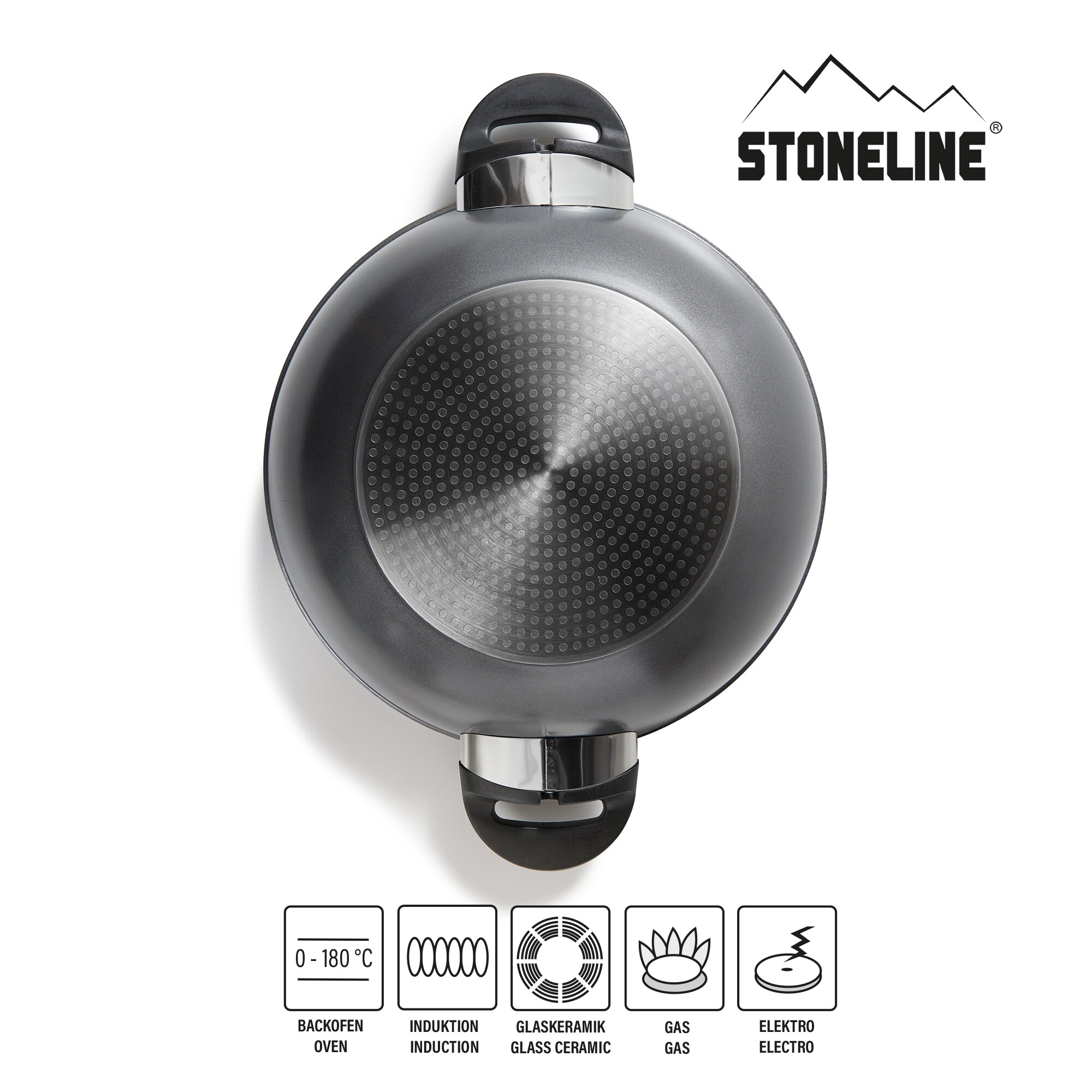 STONELINE® Wok 32 cm, mit Deckel, Aluguss Wokpfanne beschichtet, Backofen & Induktion geeignet