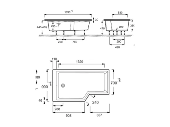 Pack baignoire bain douche antidérapante 170 x 90 JACOB DELAFON Neo blanc mat version gauche + tablier