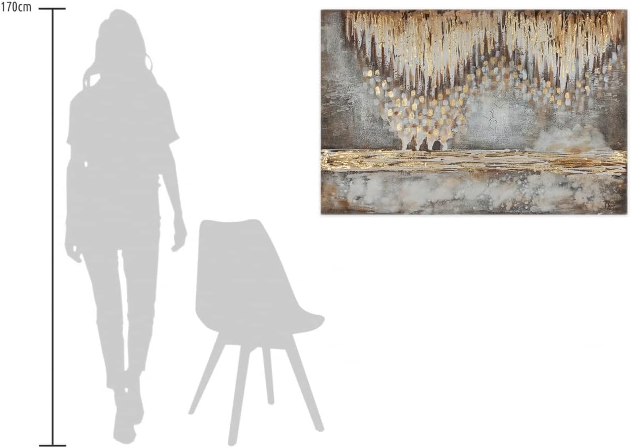 KunstLoft Leinwandbild | 100% HANDGEMALT | 120x80cm | Gemälde 'Tropfsteinhöhle' | Abstrakt | Beige Braun | Wandbild Wohnzimmer
