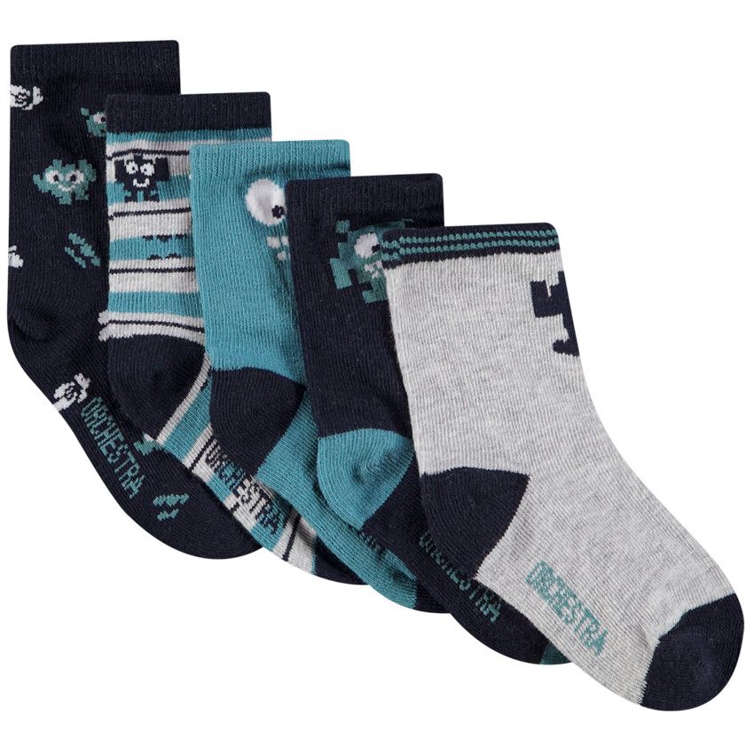 Lot de 5 paires de chaussettes normales fantaisies pour bébé garçon - Bleu marine