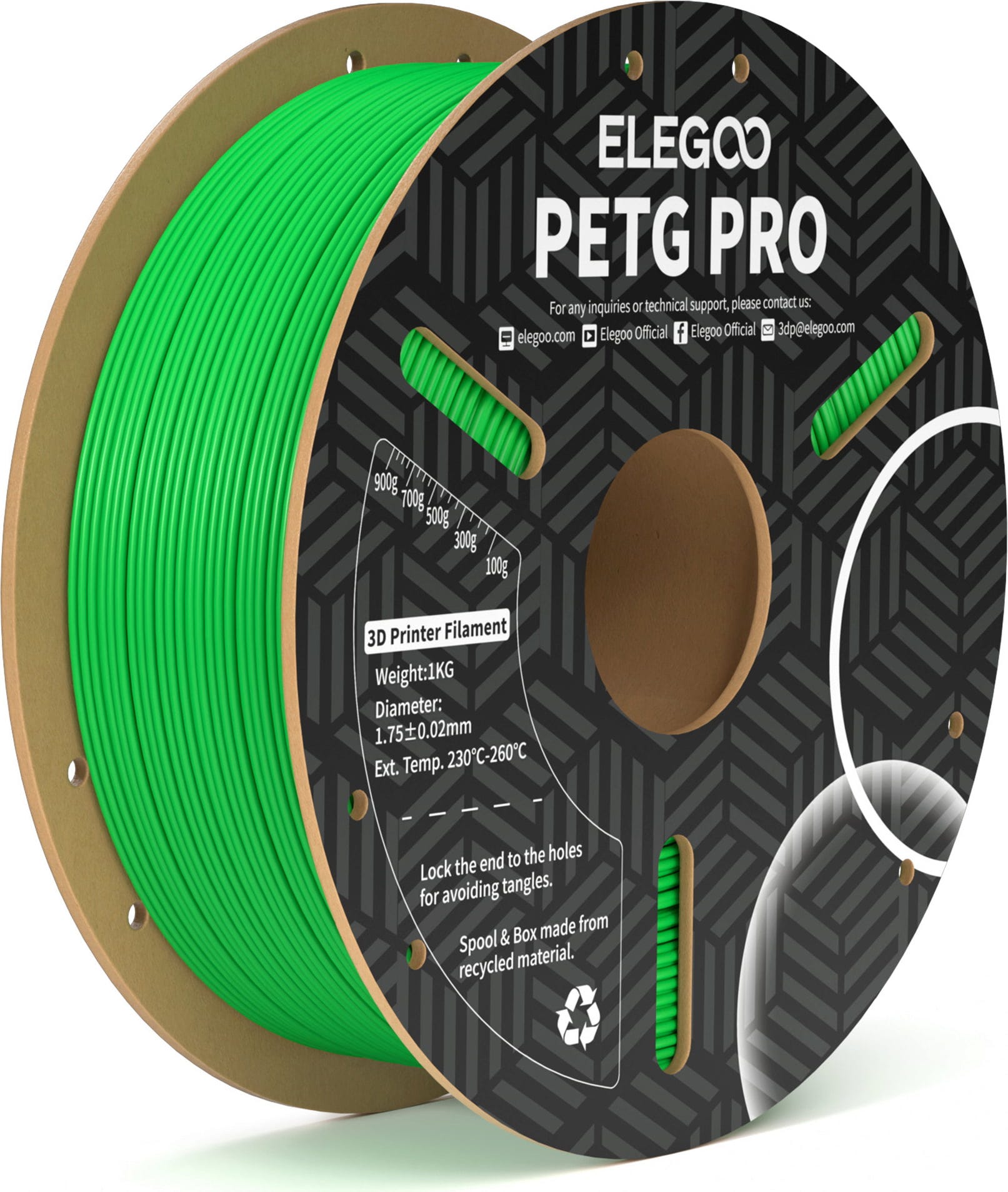Elegoo  PETG Pro Green, 1,75 mm / 1000 g    PETG Filament mit hervorragender Dimensionsstabilität in Green