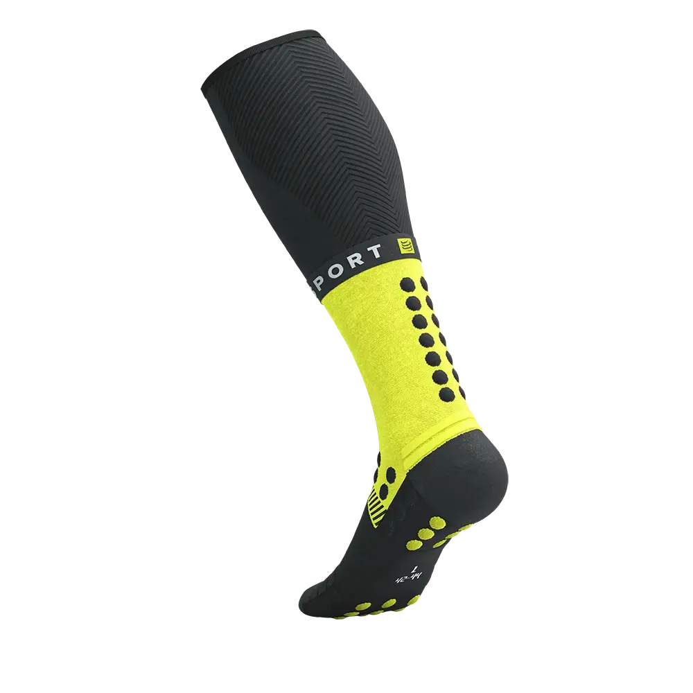 Compressport Full Socks Winter Run Compressiesokken Zwart/Geel