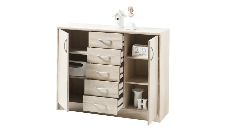 Kommode Optimus Eiche Sonoma (Nachbildung) Ausführung IV (2 Türen/5 Schubkästen) 86 cm
