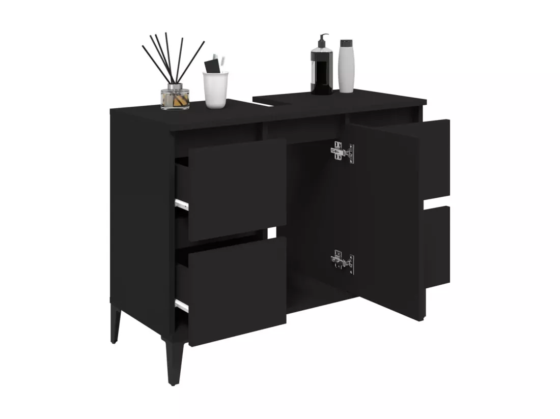 Meuble d'évier noir 80x33x60 cm bois d'ingénierie