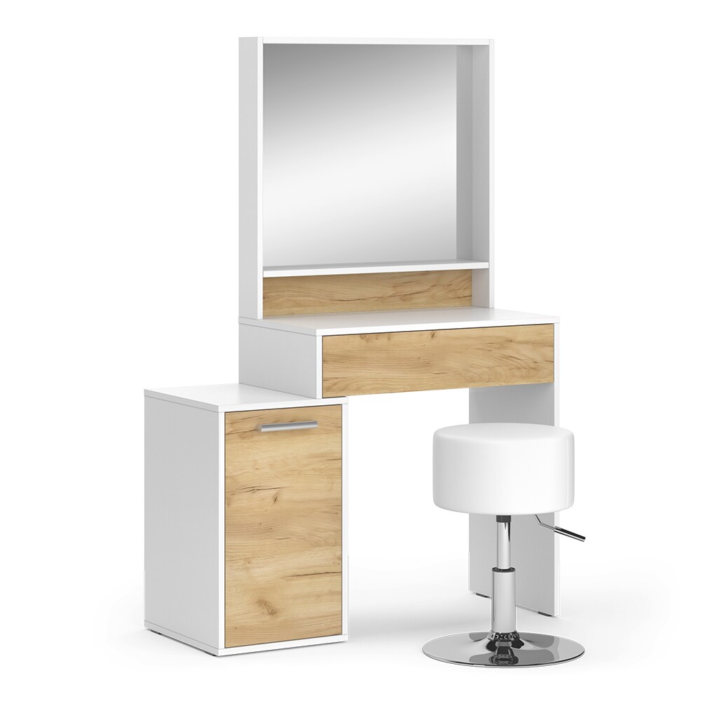 Vicco Schminktisch Altea 95 x 145 cm Weiß Eiche Frisiertisch Spiegel Hocker