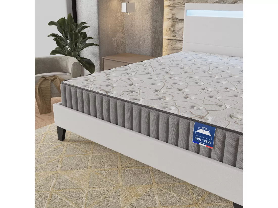 Ensemble Matelas Mousse + Lit Avec Tête De Lit 140x190cm-22cm D’épaisseur Accueil Mémoire De Forme