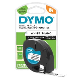 DYMO LetraTag, plasttape, hvid, 12mm, 4m