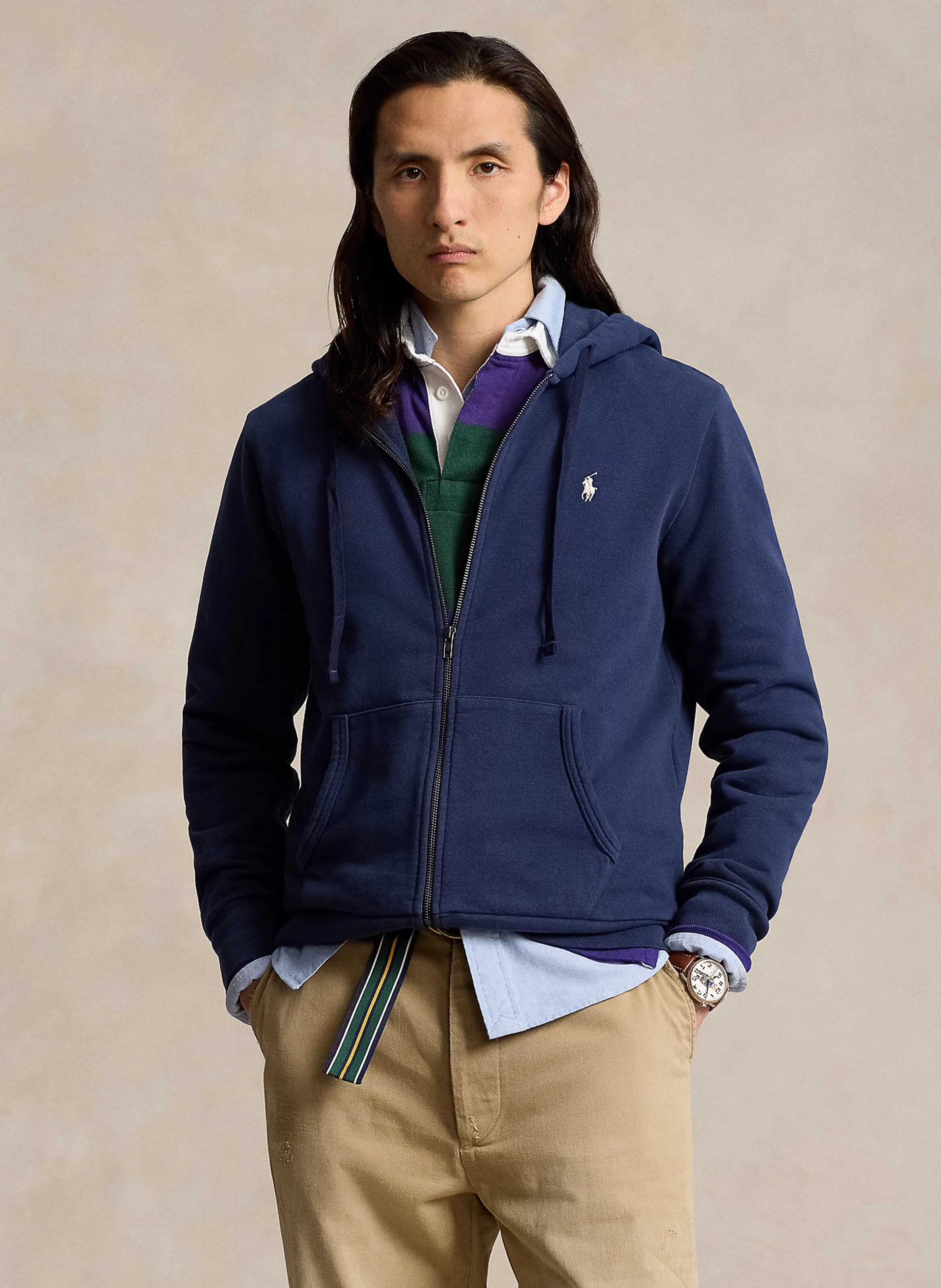 Sweat à capuche zippé en coton | Bleu