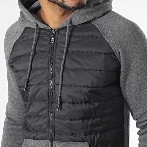 Veste Zippée Capuche Gris Noir