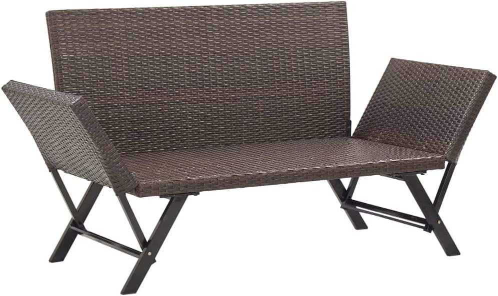 Tidyard 2-in-1 Gartenbank Sonnenliege Poly Rattan mit Auflage Multifunktionsbank Gartensofa 2 Sitzer Liegesofa Gartenliege Liegestuhl, Beide Seiten Sind Verstellbar, Braun 176 cm