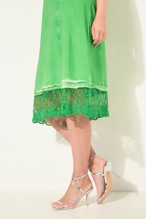 Jerseykleid, A-Linie, cold dyed, Lochstickerei, ärmellos