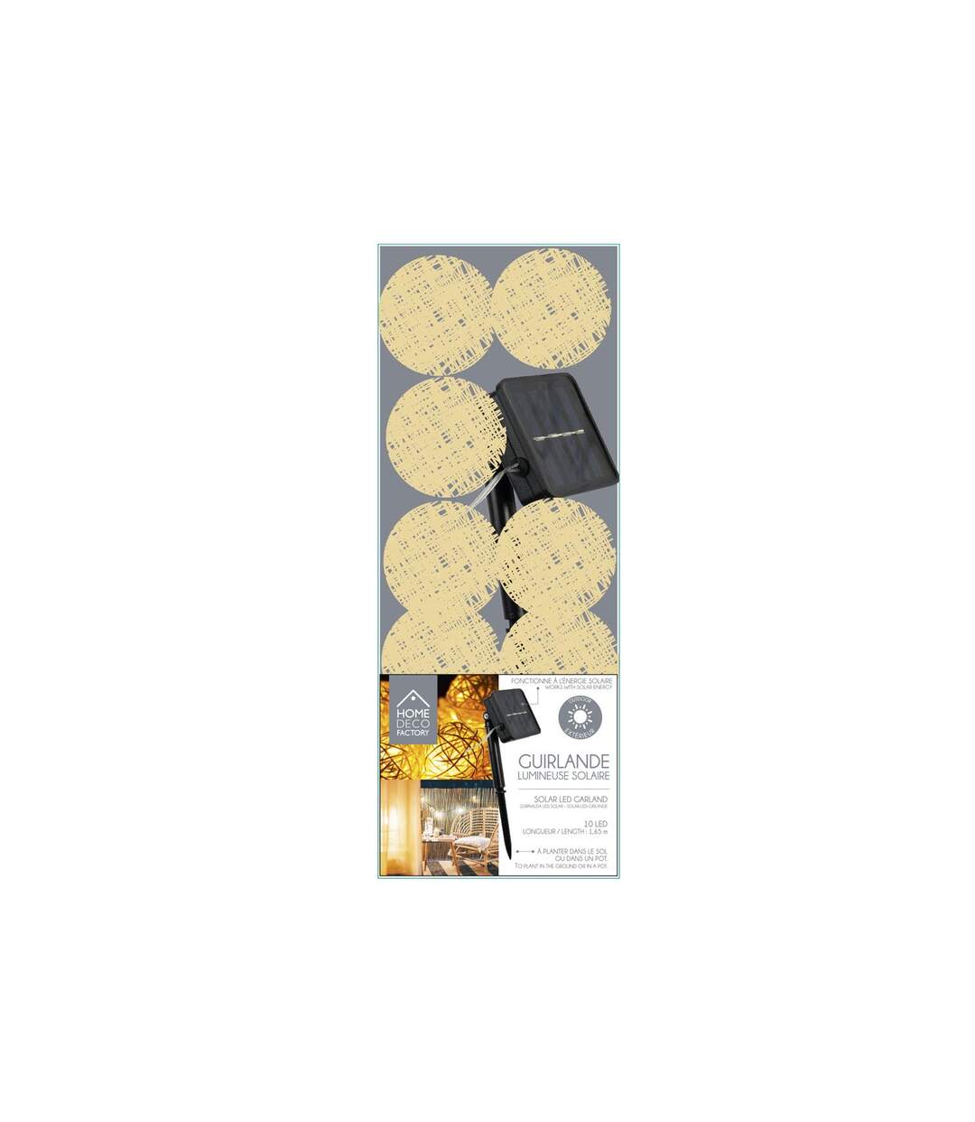 Guirlande solaire pour intérieur et extérieur - Longueur 165 cm - Beige