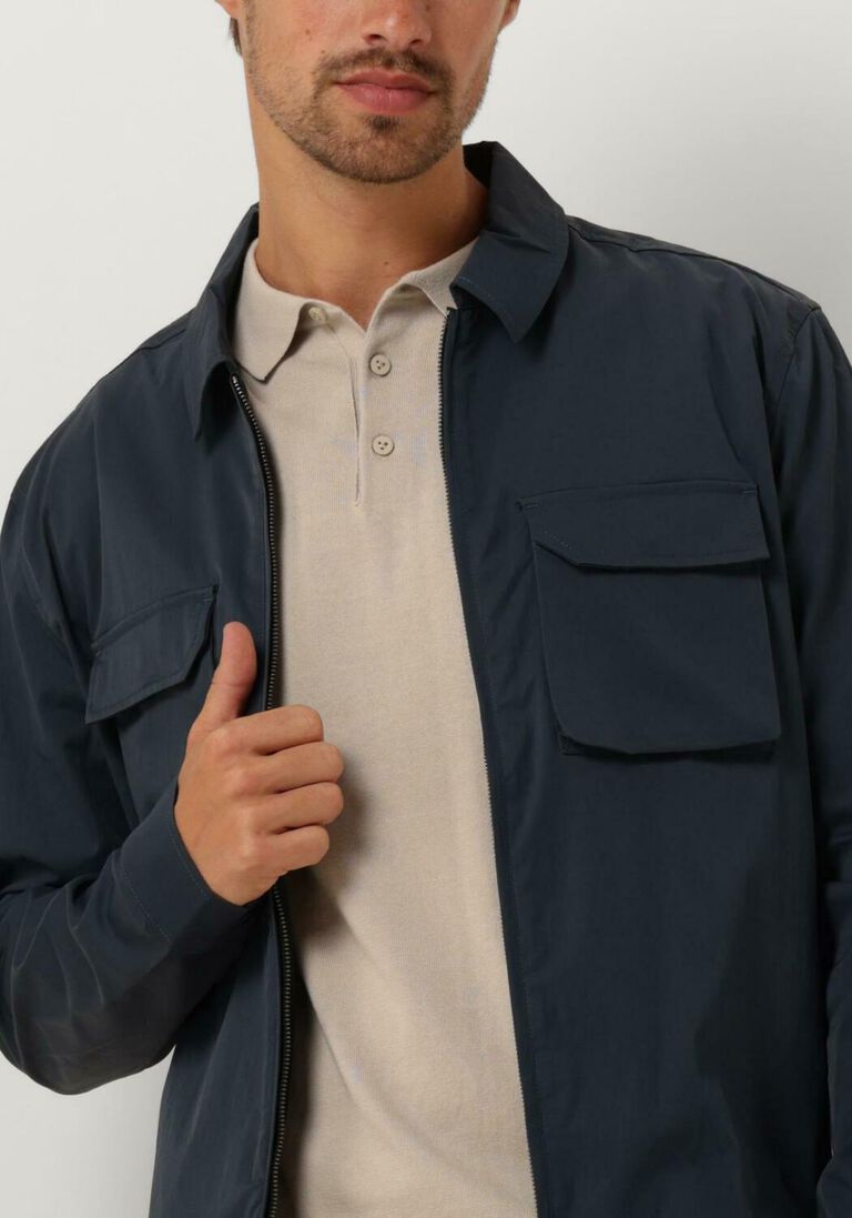PURE PATH donkerblauwe pure path overshirt shirt with front zipper and chest pockets