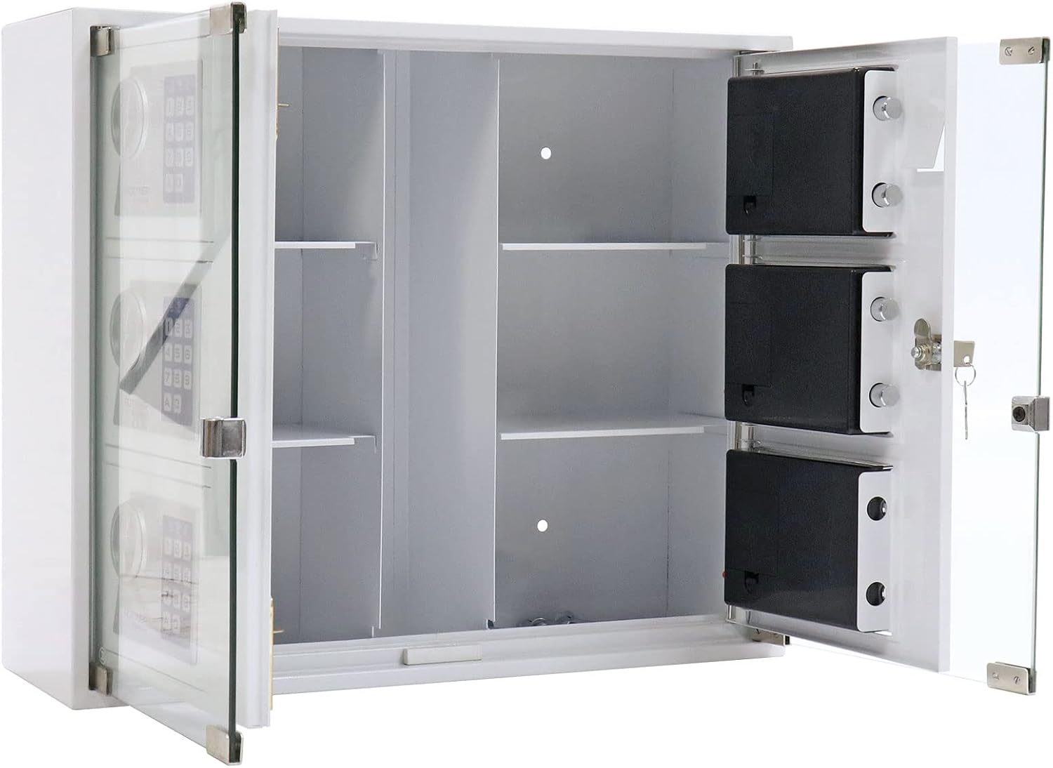 Profirst Schlüsselausgabe Partras 6000 Outdoor Elektronikschloss weiss Kunststoffscheibe (HxBxT) 474x565x180 mm 6 Fächer 2 Notöffnungsschlüssel Zentralöffnung Zylinderschloss Befestigungsmaterial