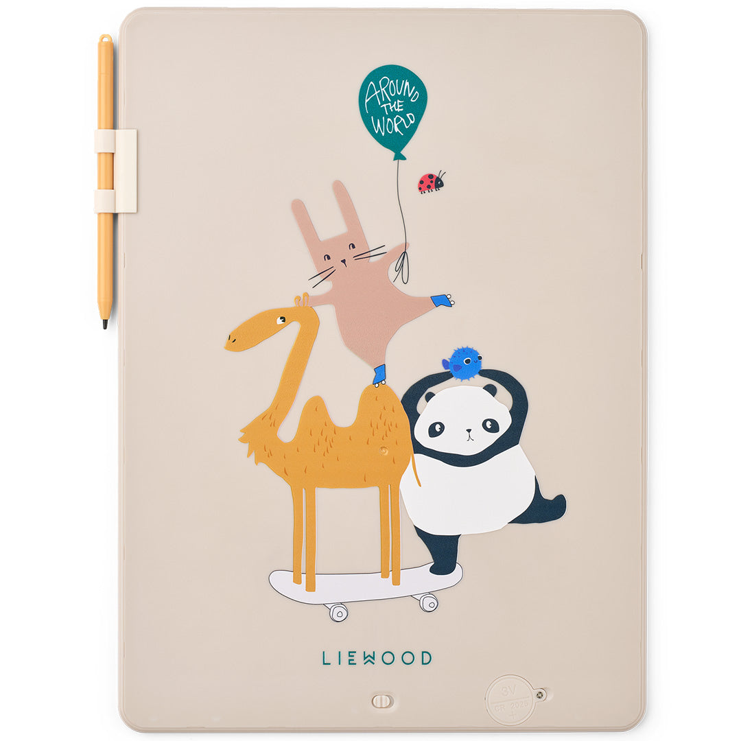 liewood tekentablet zora - around the world - sandy - 23x31,5 cm