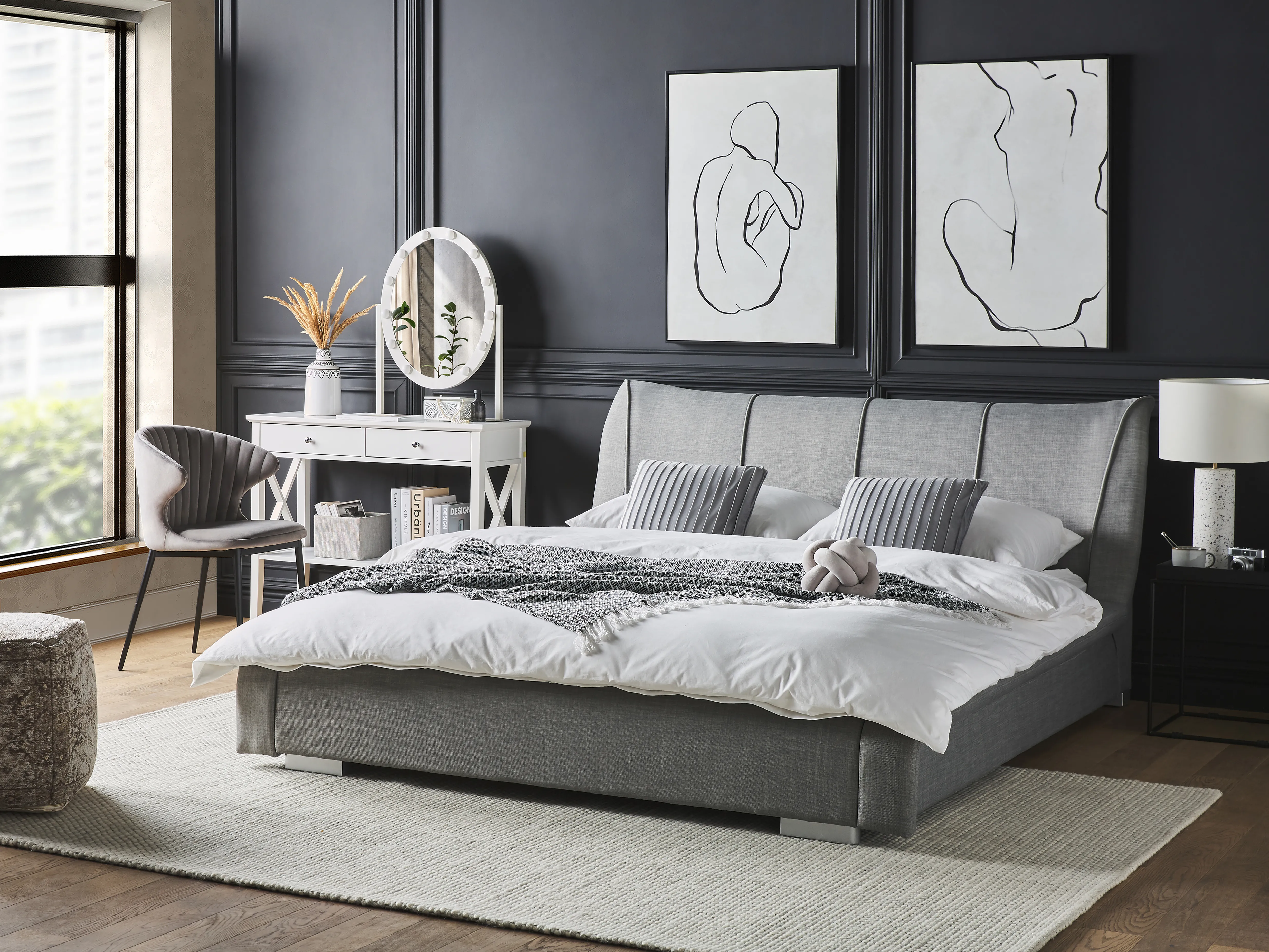 Bed Stof NANTES 180 x 200 cm Lichtgrijs