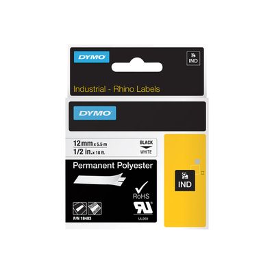 Dymo - Ruban d'étiquettes polyester auto-adhésives - (12 mm x 3,5 m) - fond blanc écriture noire