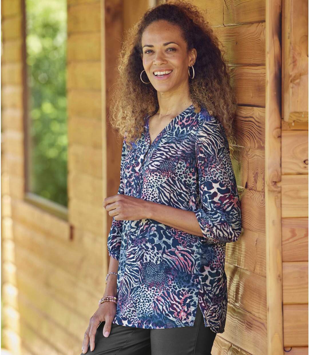 Blouse en Crêpe Imprimé Motifs Animaliers