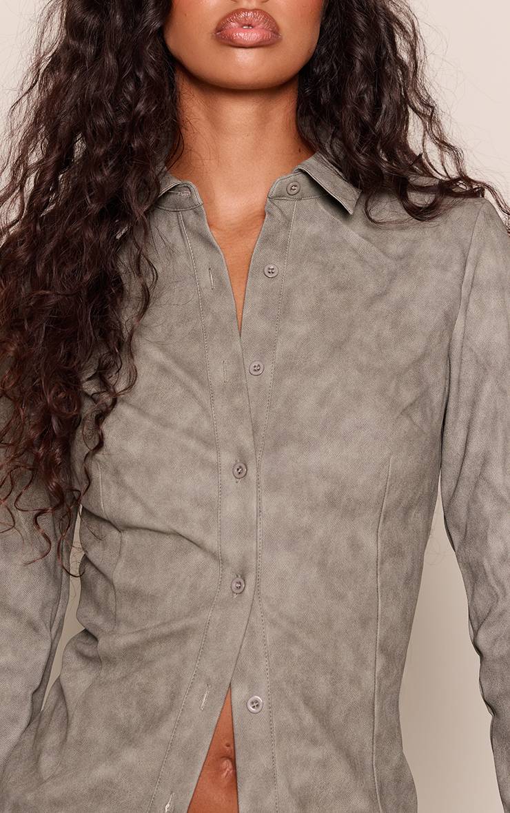 Vert Olive Chemise Ajustée En Synthétiquecuir Texturé