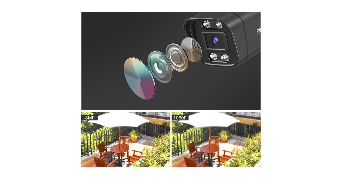 FoscamV8P, 4K/8MP dual-band WiFi beveiligingscamera   (Zwart, met geluid- en lichtalarm)