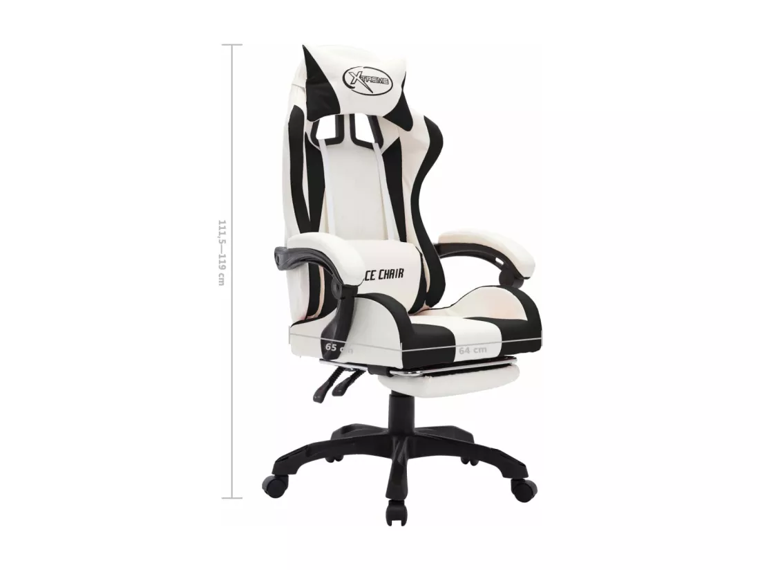 Fauteuil de jeux vidéo avec LED RVB Noir et blanc Similicuir