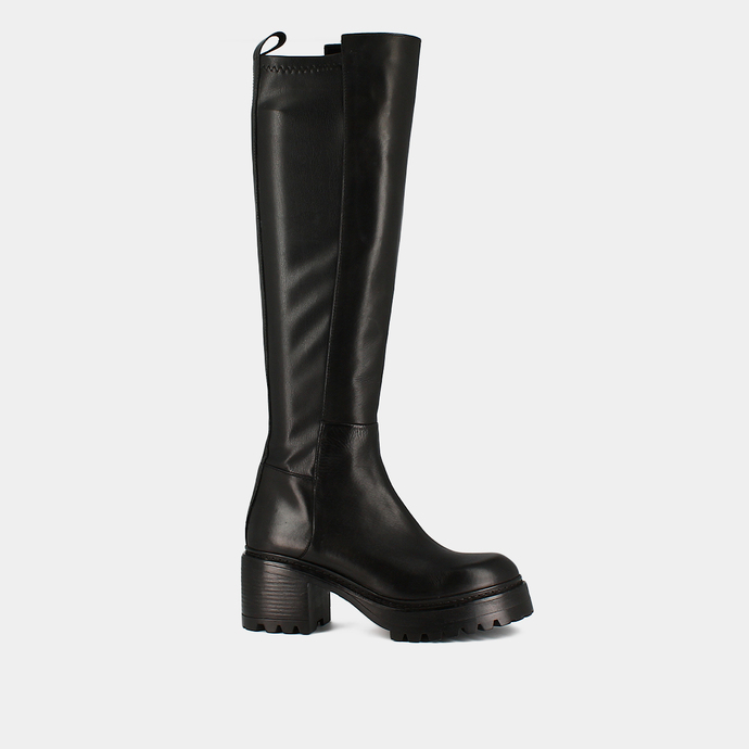 Bottes à semelles crantées  en cuir et stretch noir