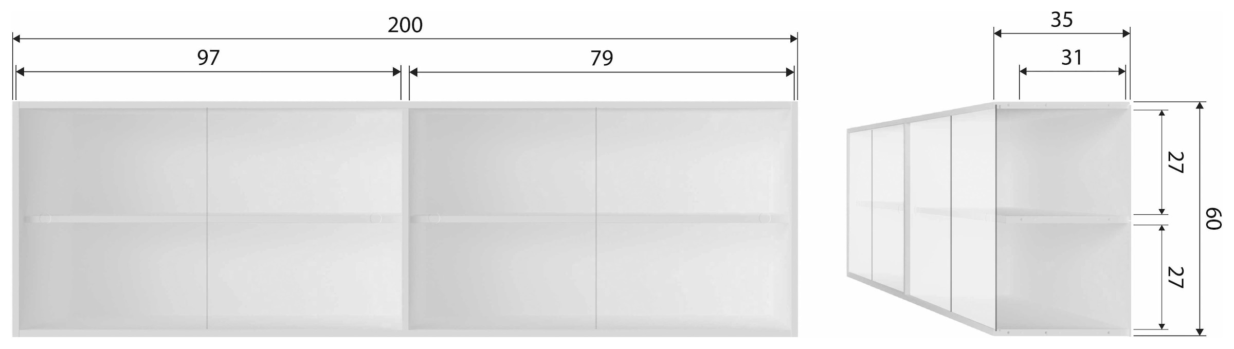 WOOOD Aufsatzschrank »Klink« mit durchsichtigen Schiebetüren, H 60 cm x B 200 cm