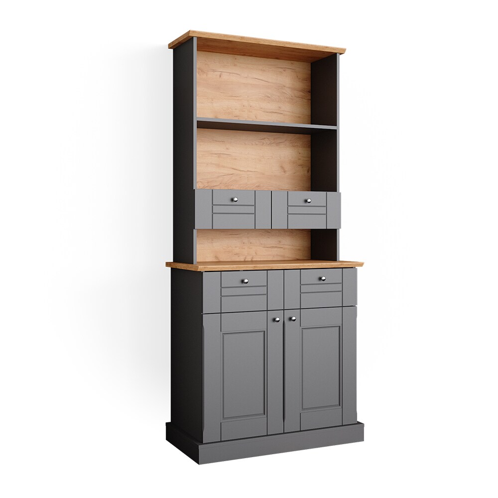 Vicco Küchenvitrine Kommode Küchenregal Bergamo Grau Eiche Küchen Schrank 83x84 cm Vintage Ablage Schublade Schranktür Anrichte Küchenmöbel