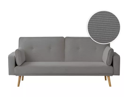 Canapé droit scandinave Elga convertible 3 places en velours côtelé - Gris - L205 x P85 x H87cm - Loungitude