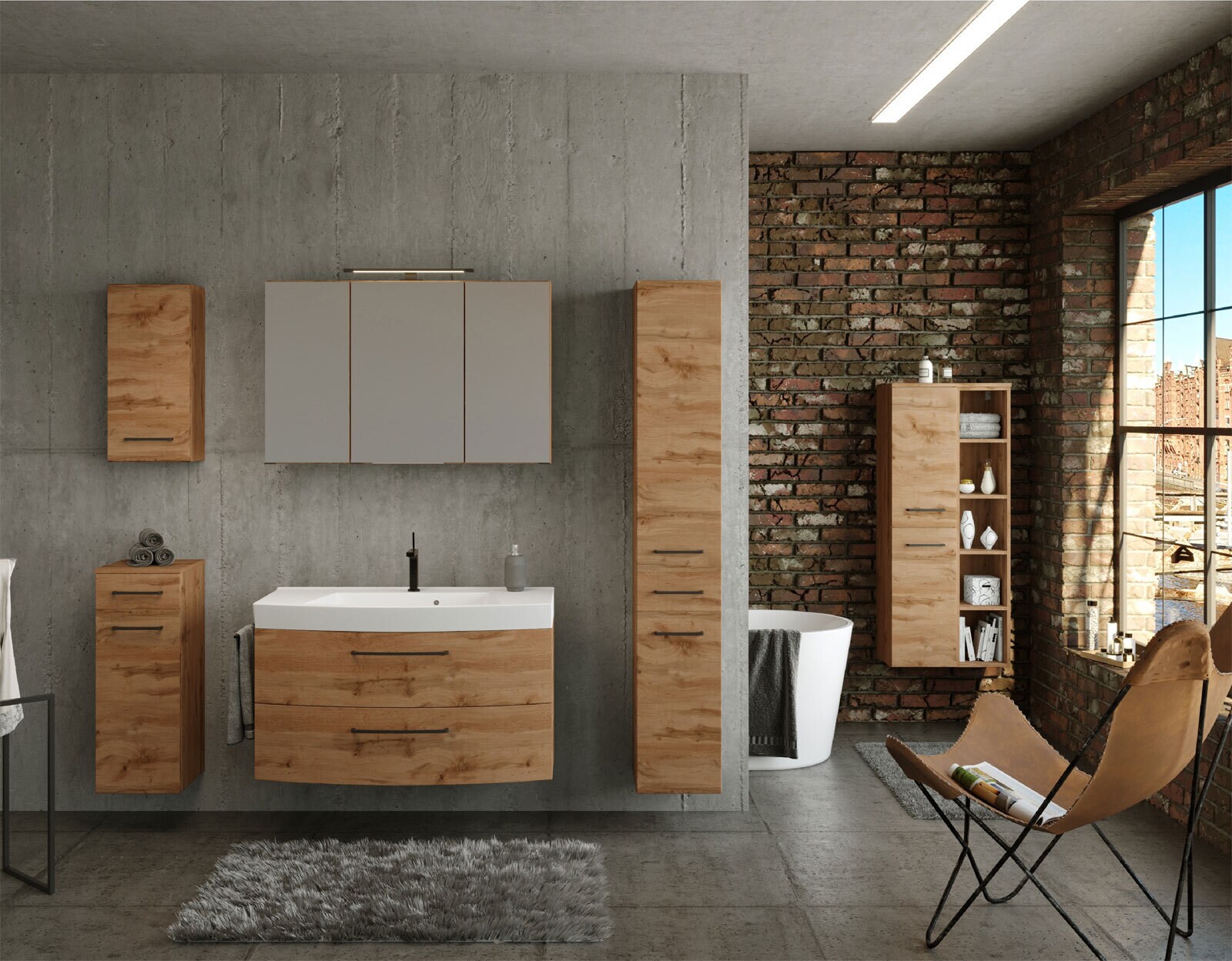 Badkombination Limburg braun 160 cm 5-teilig B/H/T 160x200x50 cm