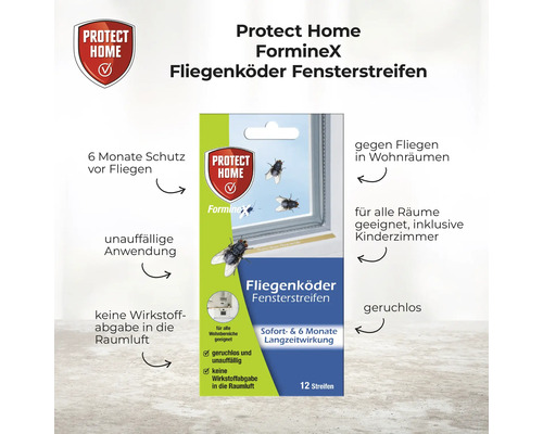Vliegenlokstof, vliegenvanger, vliegenval, Protect Home raamstrips, 12 stuks.