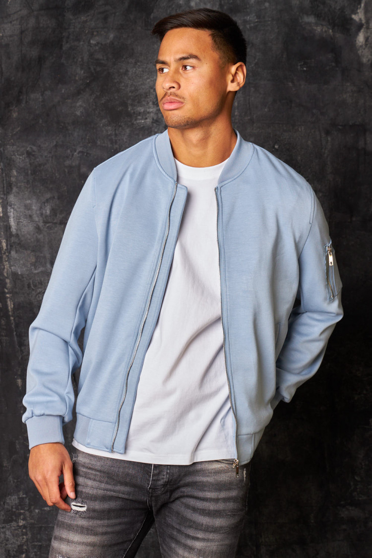 Bomber en suédine bleu clair