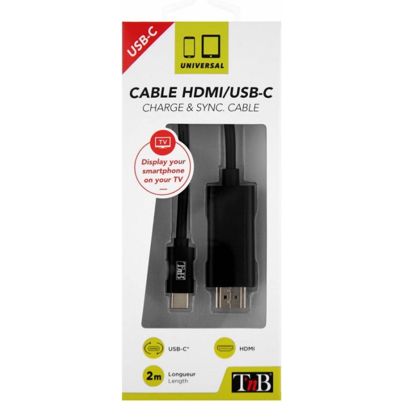 T'nB HDMIUSBC câble vidéo et adaptateur 2 m HDMI Type A (Standard) USB Type-C Noir