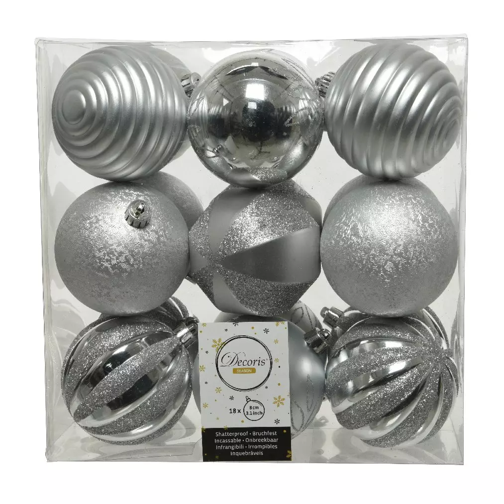 Lot de 18 boules de Noël (D80 mm) Anaelle Argent