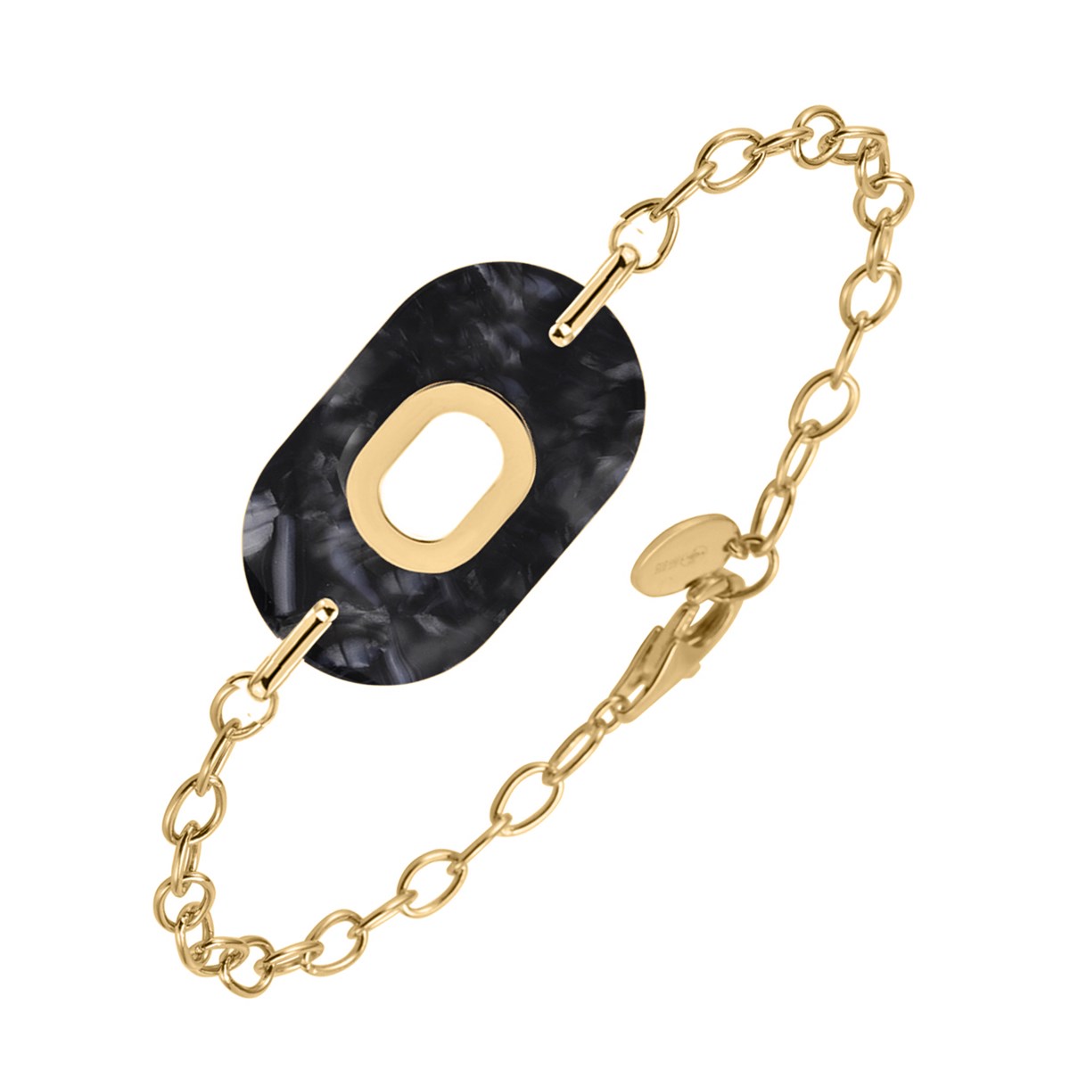 Bracelet En Argent Doré Ovale Et Acétate Noire Anaïs