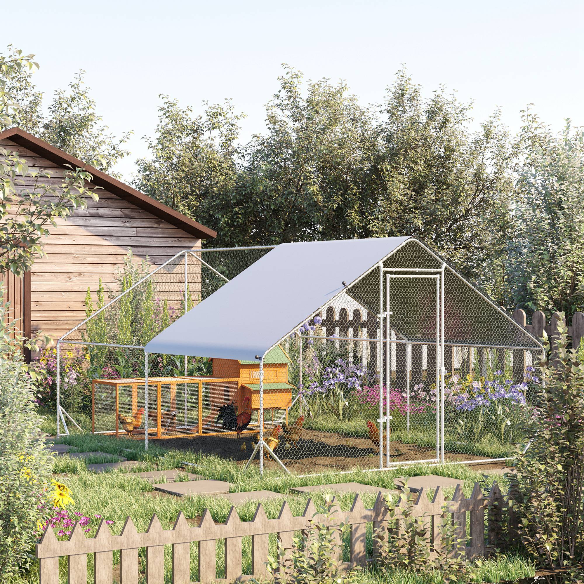PawHut Hühnerstall mit Stahlrahmen bunt 300L x 400B x 200H cm