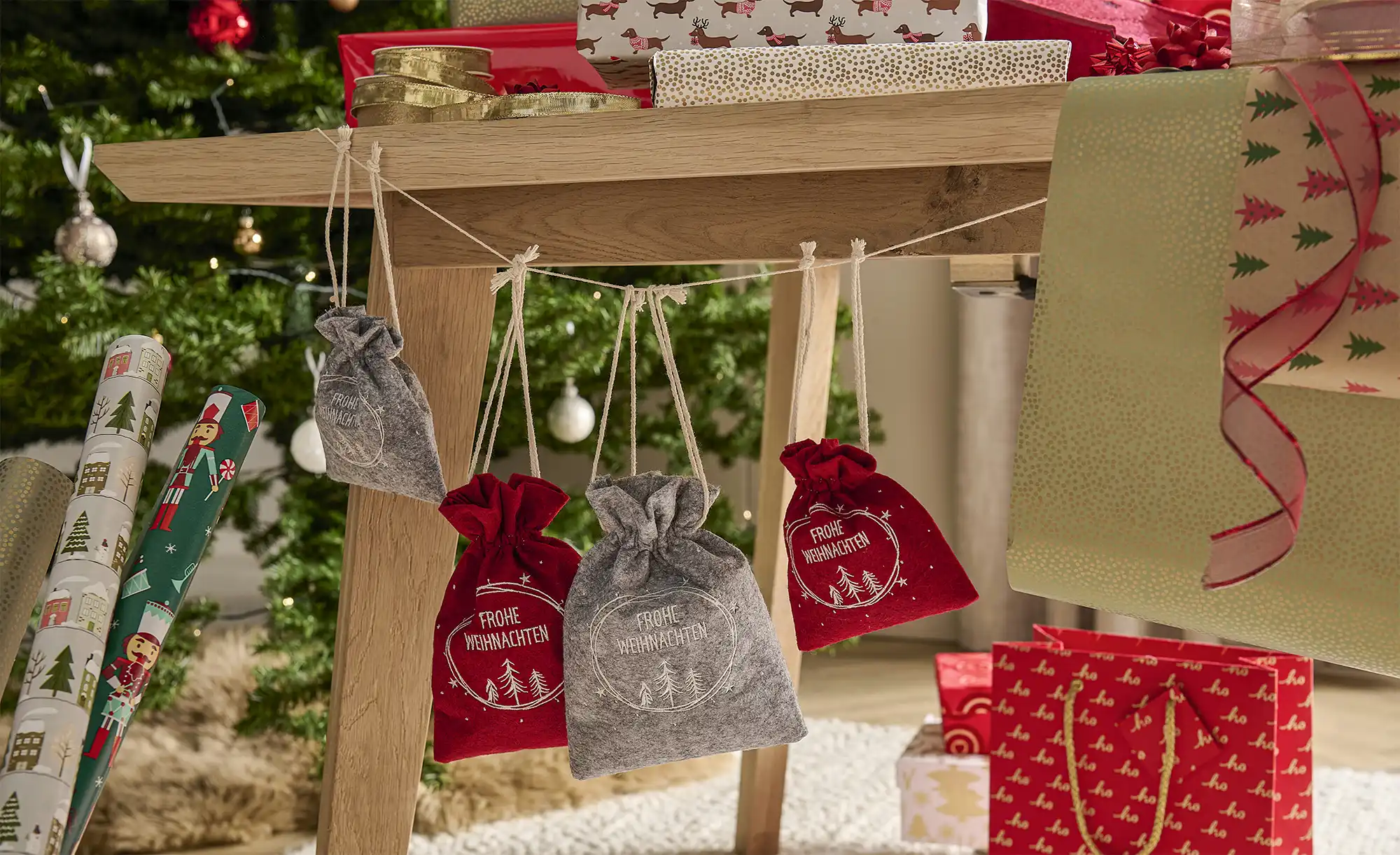 HOME STORY Geschenkbeutel Frohe Weihnachten, 2er Set