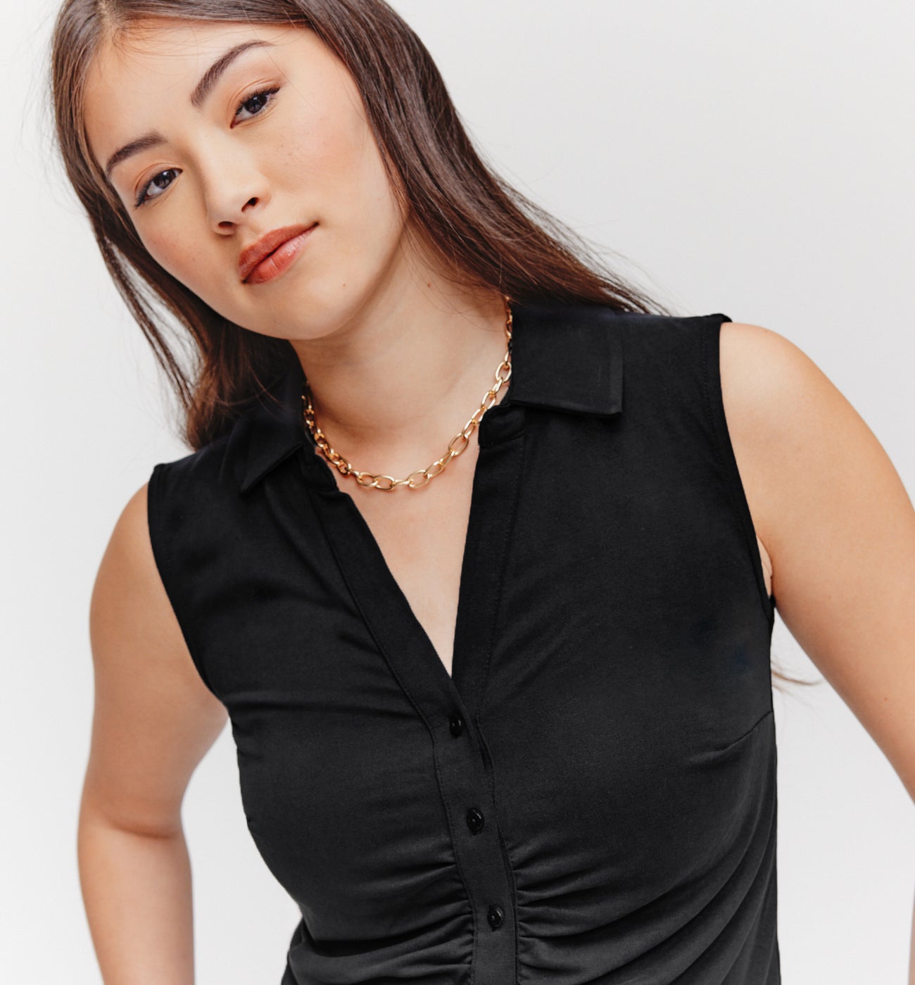 T-shirt sans manches col polo - Noir