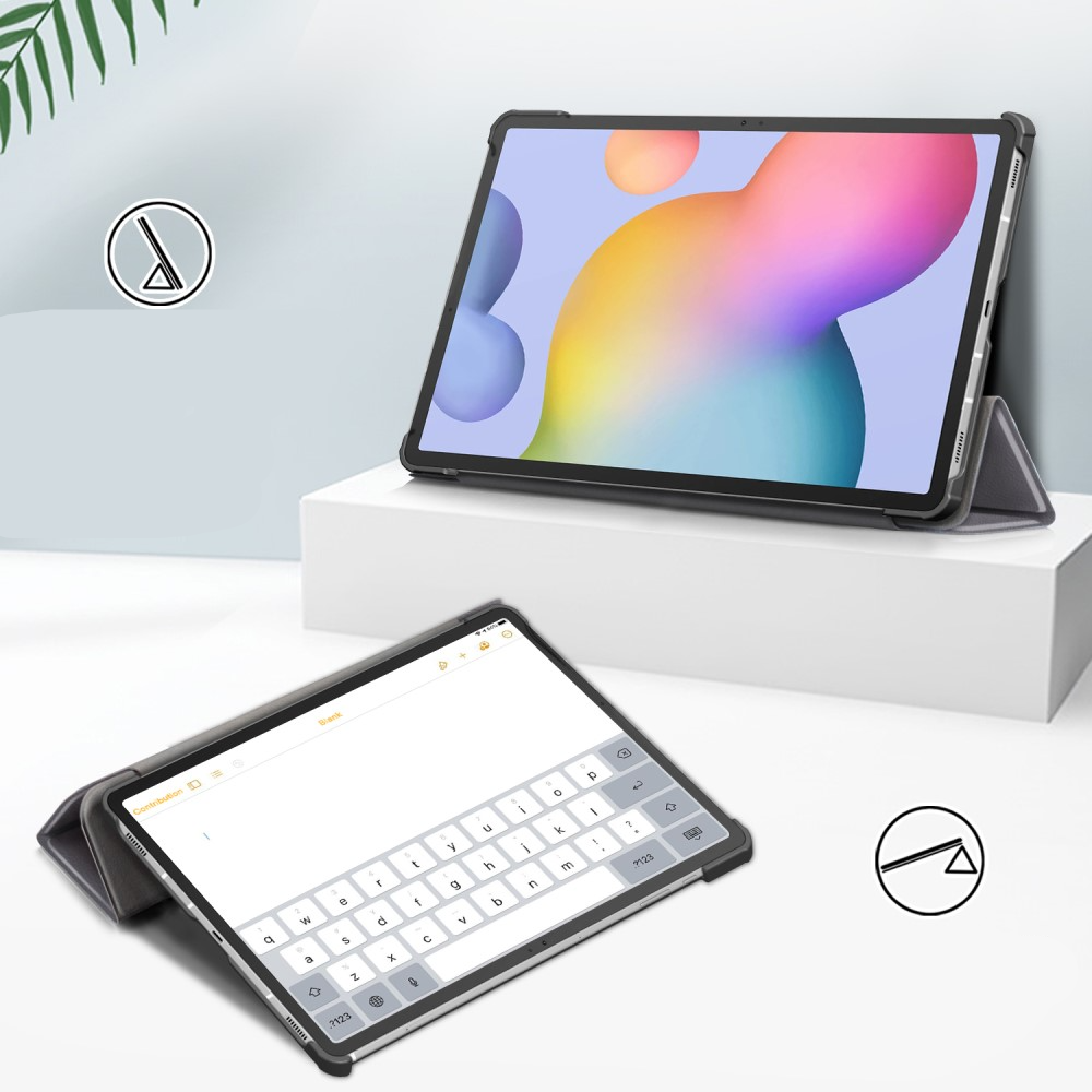 Samsung Galaxy Tab S8 / Tab S7 Leder Tasche Smart Case Hülle   S-Pen Halterung - Grau / Schwarz
