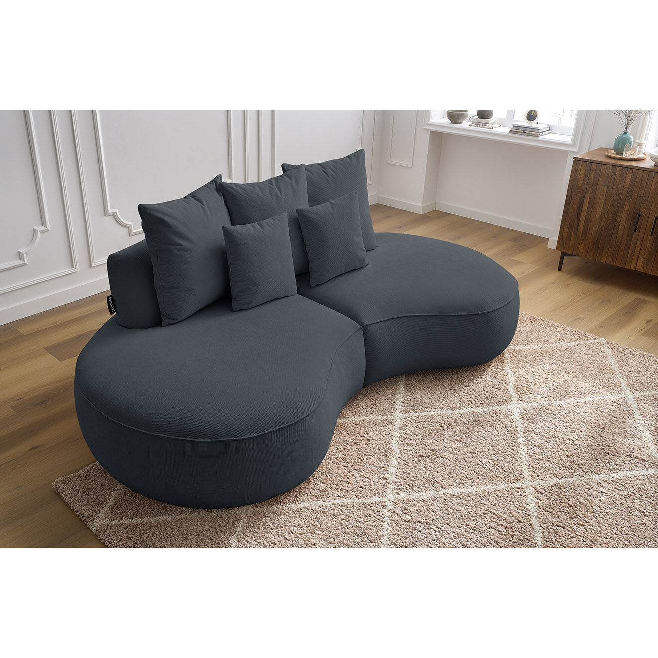 Bobochic Canapé droit fixe 3 places saint-germain tissu texturé gris foncé - 260x145x92 cm
