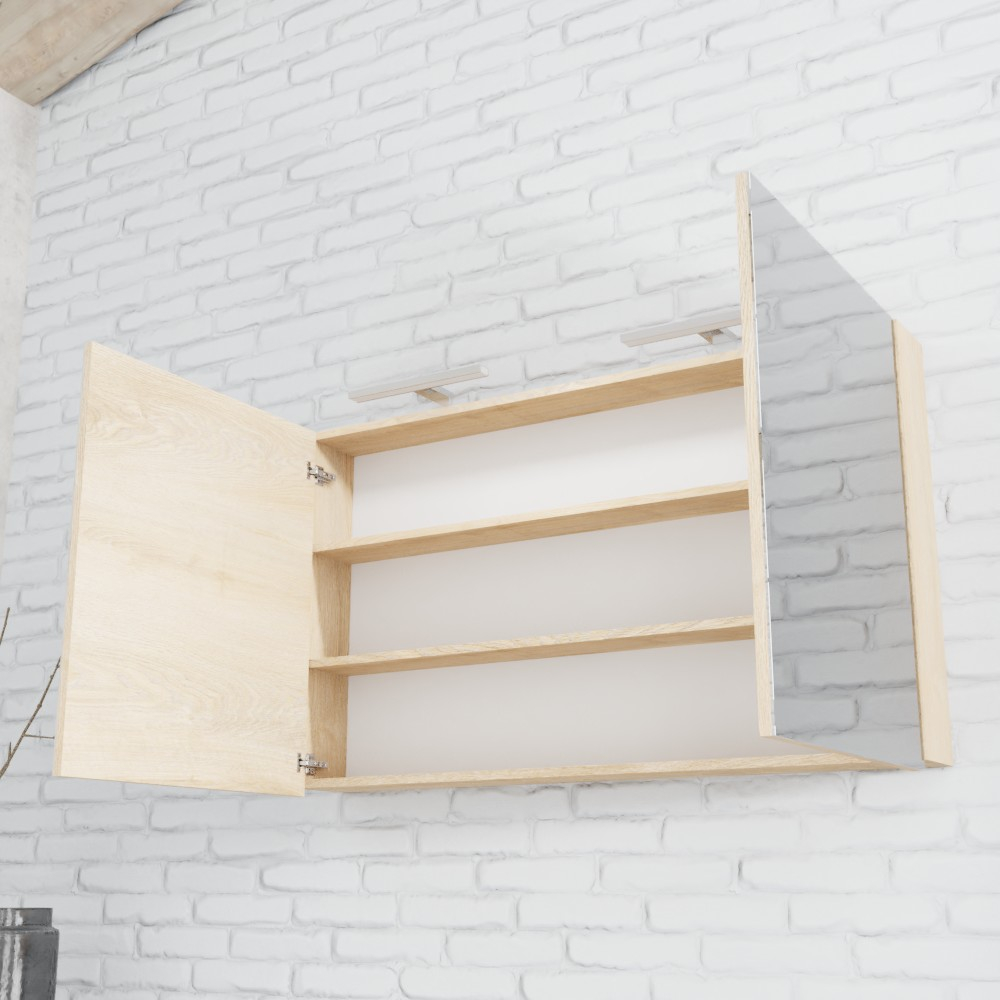 Zaro Beam licht eiken spiegelkast 120x70x16cm 2 deuren