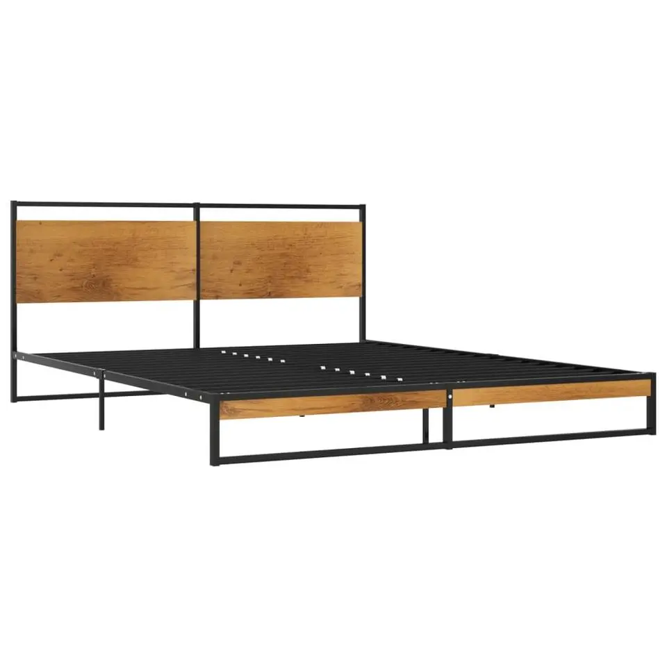 vidaXL - Tweepersoonsebed met hout hoofdbord - Metaal - 160x200 cm