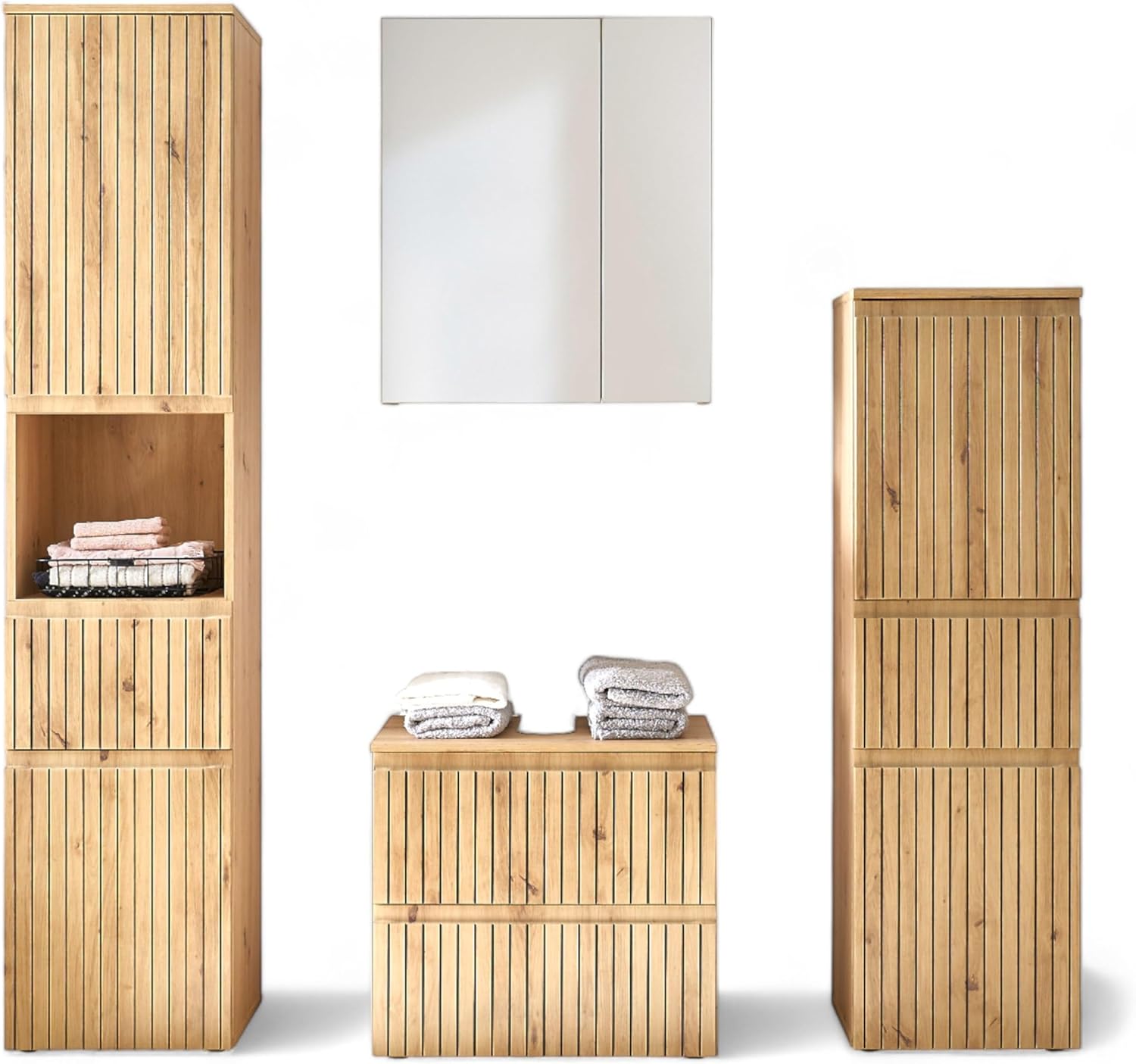 AUSTIN Badezimmermöbel Set in Artisan Eiche Optik, Wildeiche Optik FSC-zertifiziert - Modernes Badmöbel Set 4-teilig - 200 x 181 x 36 cm (B/H/T)