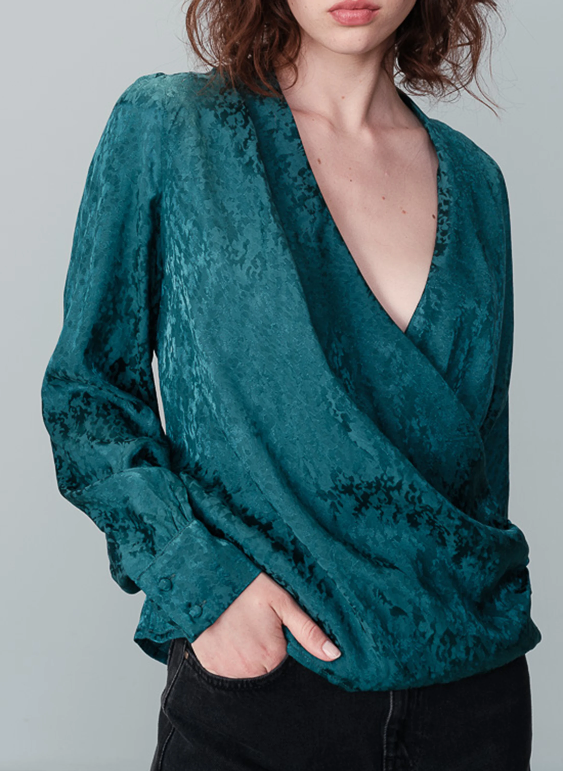 NONNA - Blouse droite cache-cœur drapée | Vert