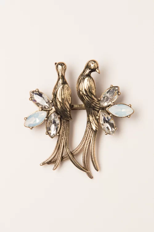 Lovely Kristallen dwergpapegaaien broche in goud