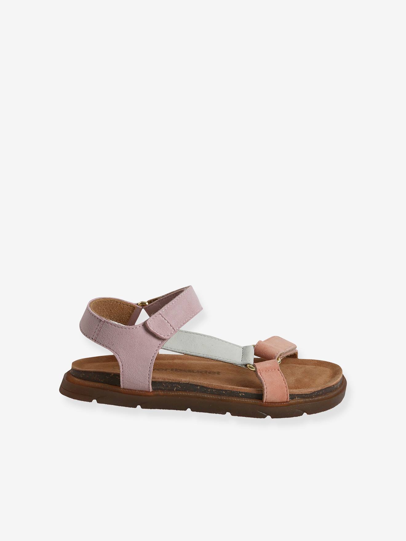 Sandálias de couro lilás com fecho de velcro para meninas