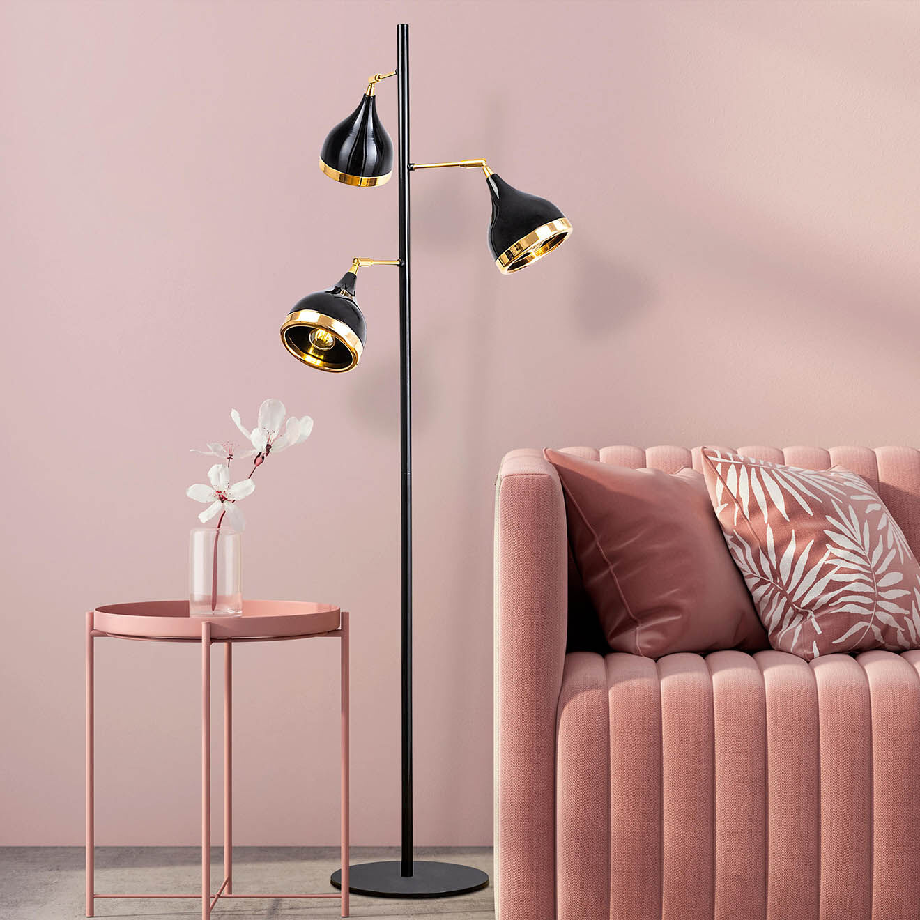 Opviq Lampadaire Yildo noir/doré - D.52x163 cm